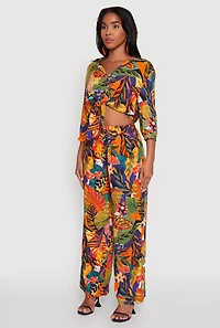 Womens Floral Print Button Front Blouse, Multi, Size L