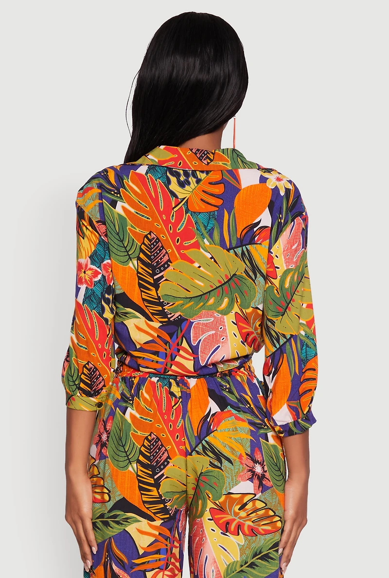 Womens Floral Print Button Front Blouse, Multi, Size L