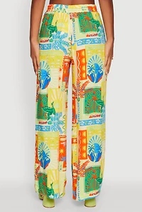 Womens Printed Patterned High Waist Palazzo Pants, Multi, Size M