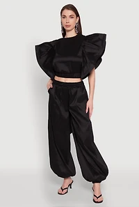 Womens Flutter Sleeve Crop Top,