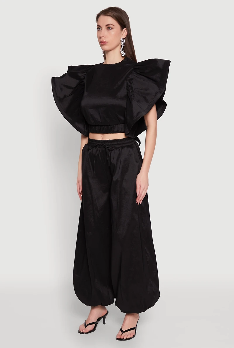 Womens Flutter Sleeve Crop Top,