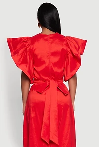 Womens Flutter Sleeve Crop Top, Red, Size M