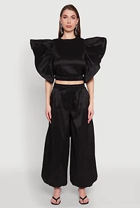 Womens High Waist Balloon Pants, Black, Size S