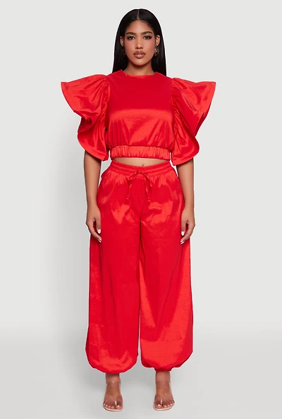Womens High Waist Balloon Pants, Red, Size S
