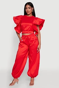 Womens High Waist Balloon Pants, Red, Size S