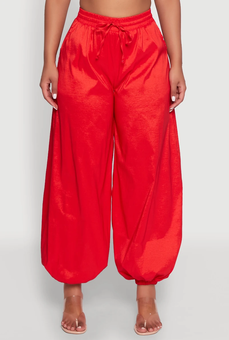 Womens High Waist Balloon Pants, Red, Size S