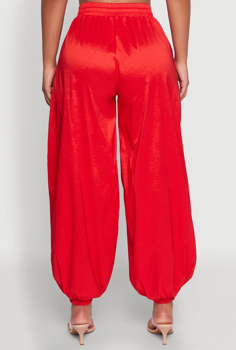 Womens High Waist Balloon Pants, Red, Size S