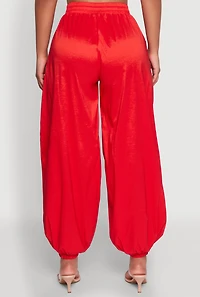 Womens High Waist Balloon Pants, Red, Size S