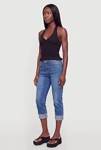 Smocked Waist Tie Back Keyhole Detail Halter Top