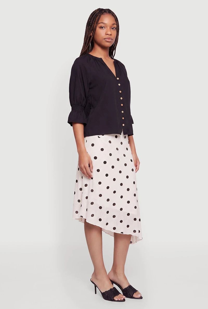Button Front Blouse with Smocked Bell Sleeves
