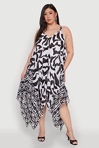 Womens Plus Size Border Print Sharkbite Hem Maxi Dress, Multi, Size 3X