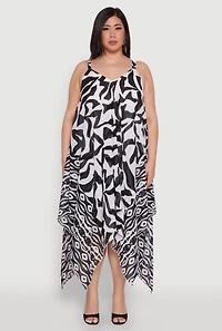 Womens Plus Border Print Sharkbite Hem Maxi Dress, Multi,
