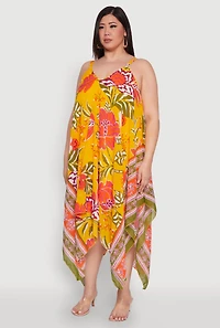 Womens Plus Floral Graphic Sharkbite Hem Dress, Multi,