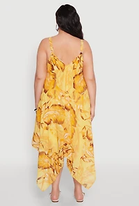 Womens Plus Size Floral Print V Neck Maxi Dress, Yellow, Size 2X