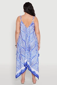 Womens Plus Size Printed Sharkbite Hem Dress, Blue, Size 2X