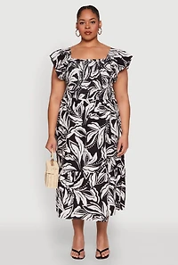 Plus Floral Abstract Print Tiered Dress