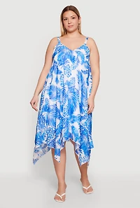 Plus Tropical Pineapple Print Sharkbite Hem Midi Dress