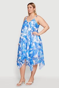 Plus Tropical Pineapple Print Sharkbite Hem Midi Dress