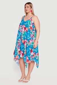 Plus Tropical Floral Print Sleeveless Midi Dress