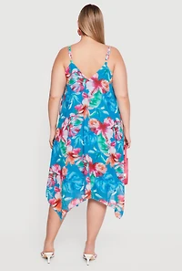 Plus Tropical Floral Print Sleeveless Midi Dress