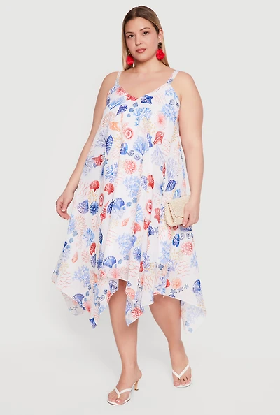 Plus Seashell Patterned Sharkbite Hem Dress