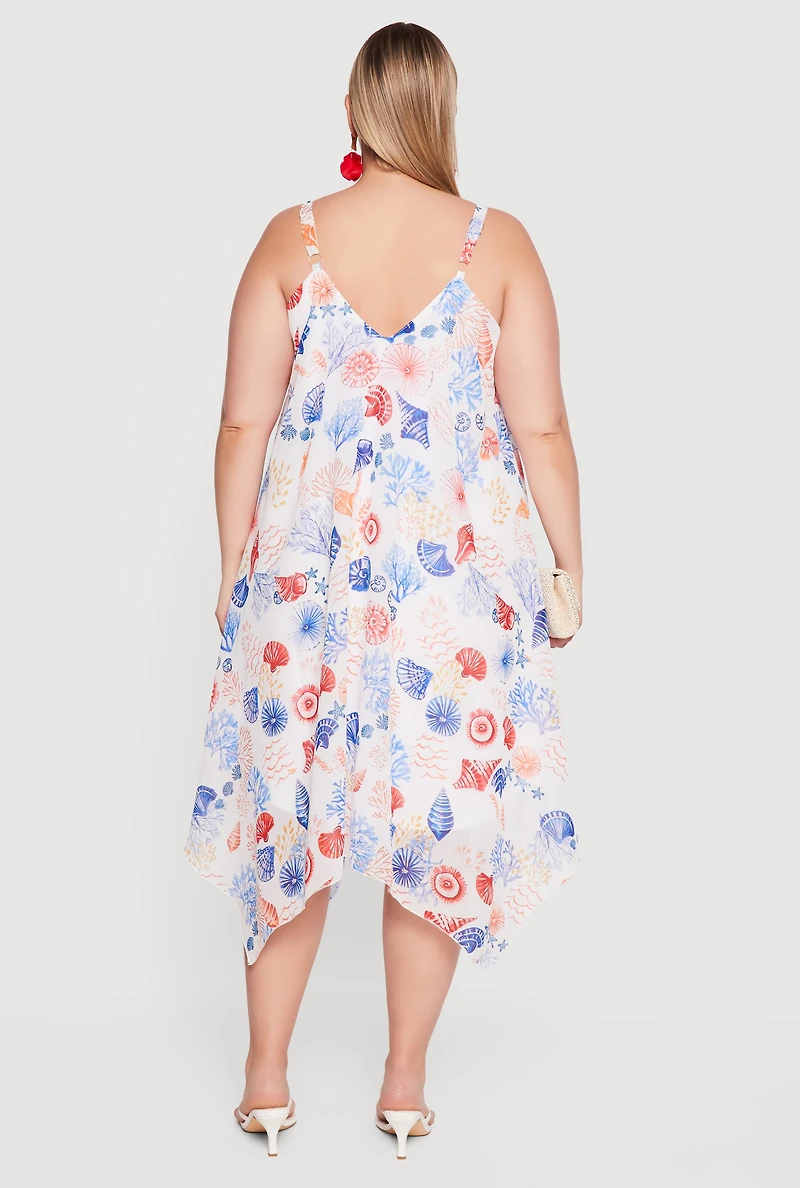 Plus Seashell Patterned Sharkbite Hem Dress