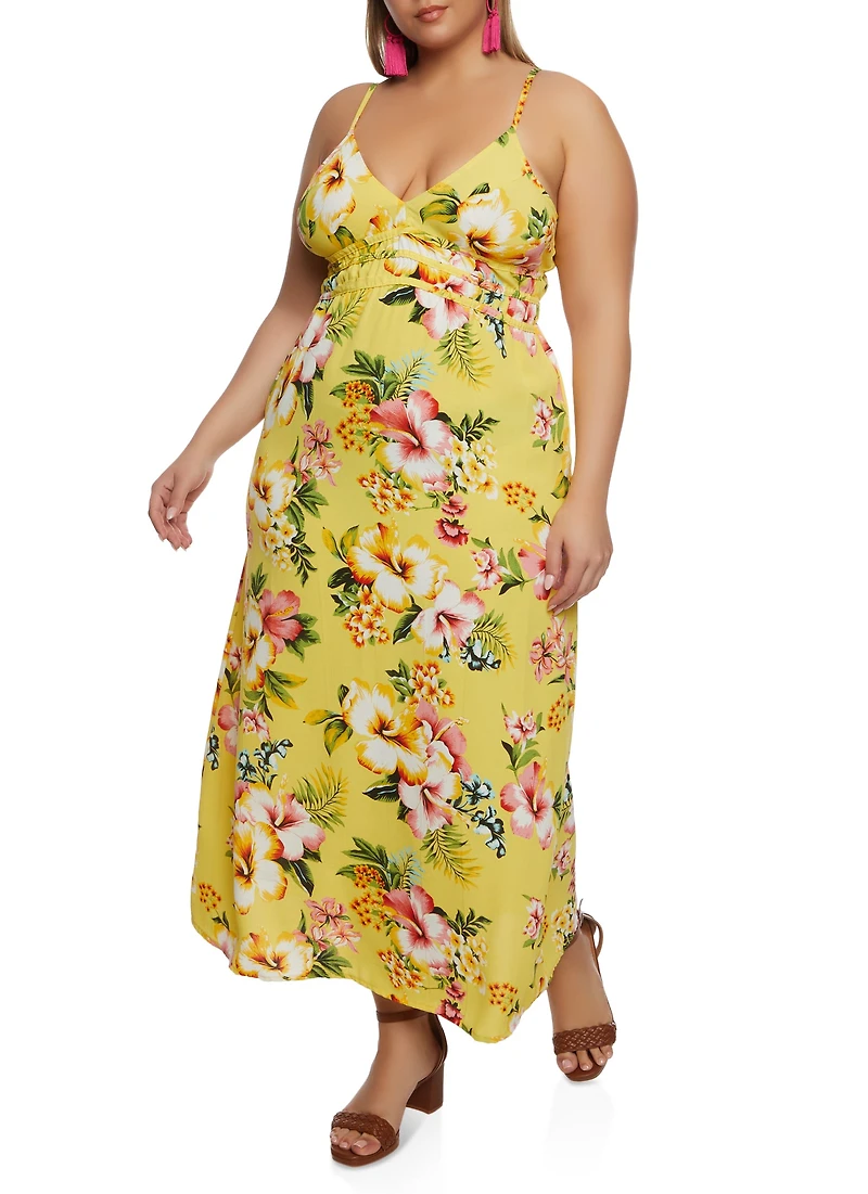 Plus Floral Print V Neck Maxi Sundress
