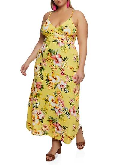 Plus Floral Print V Neck Maxi Sundress