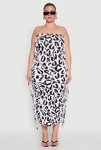 Womens Plus Size Patterned Fringe Side Tube Dress, Multi, Size 3X