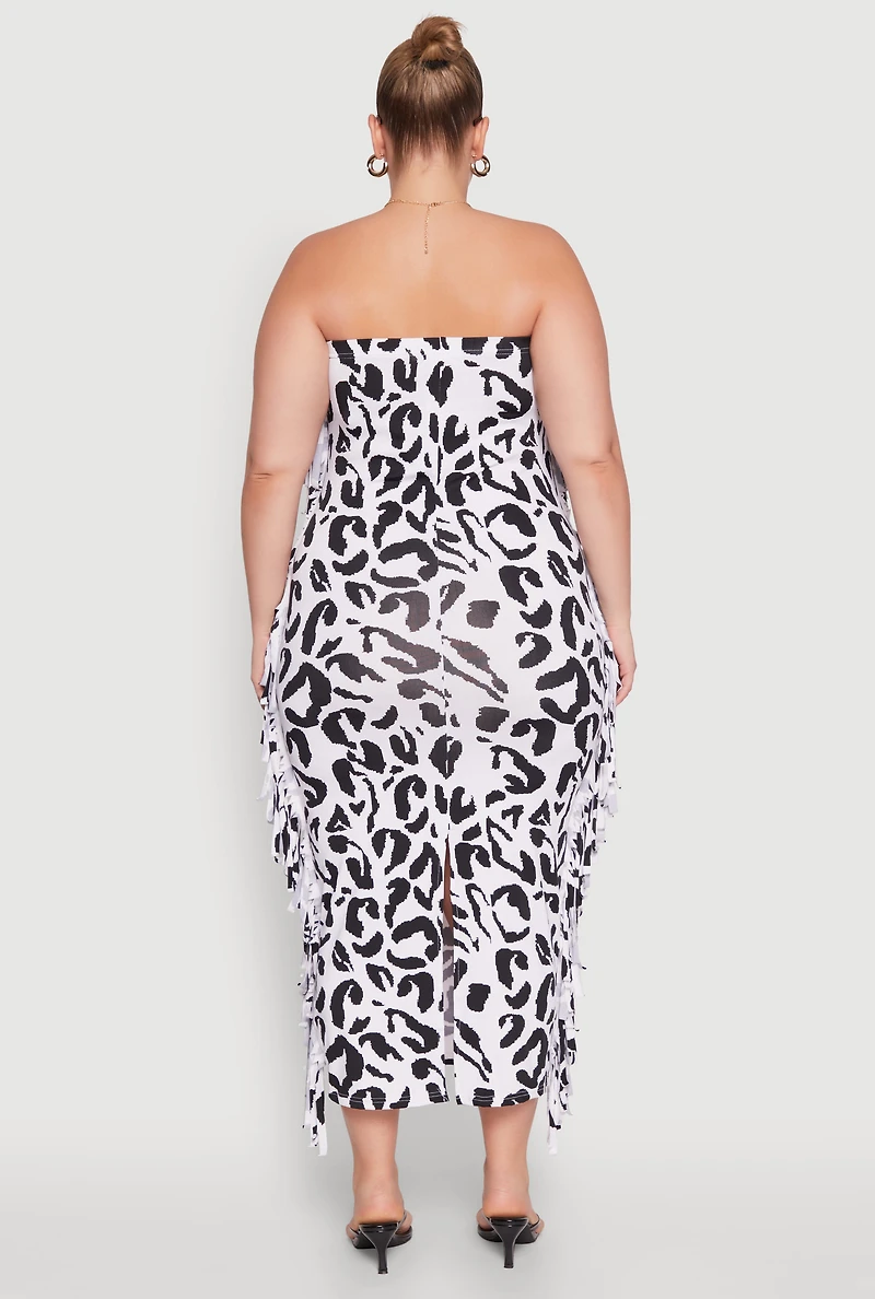 Womens Plus Size Patterned Fringe Side Tube Dress, Multi, Size 3X