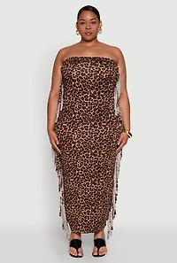 Plus Patterned Fringe Side Tube Dress