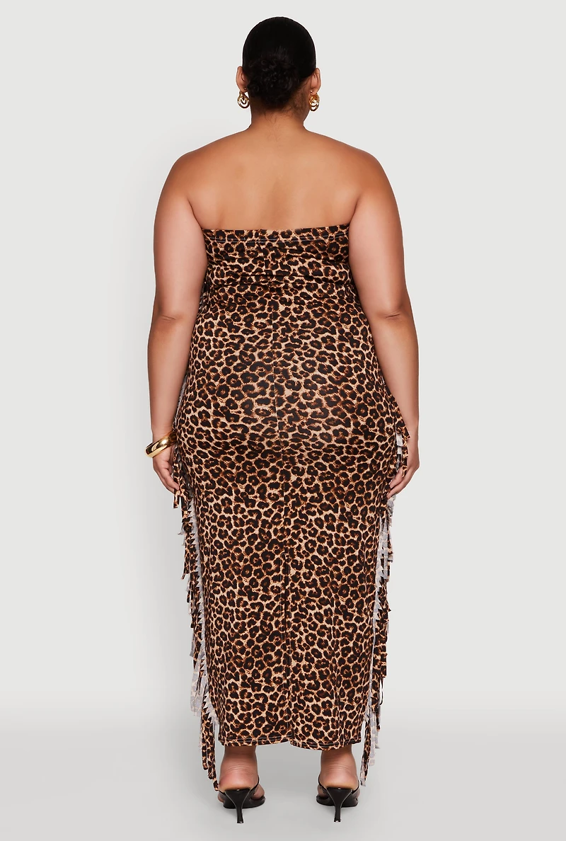 Plus Patterned Fringe Side Tube Dress