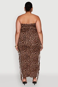 Plus Patterned Fringe Side Tube Dress