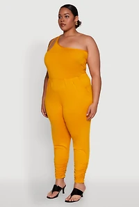 Womens Plus Size Keyhole One Shoulder Jumpsuit, Yellow, Size 3X