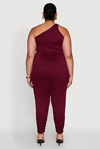 Womens Plus Size Keyhole One Shoulder Jumpsuit, Red, Size 1X