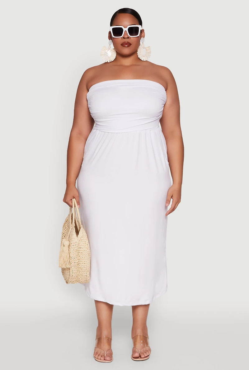 Plus Soft Knit Empire Waist Maxi Tube Dress
