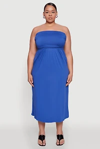 Womens Plus Size Soft Knit Empire Waist Maxi Tube Dress, Blue, Size 2X