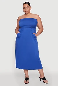 Womens Plus Soft Knit Empire Waist Maxi Tube Dress, Blue,