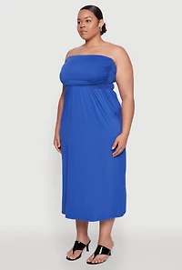 Womens Plus Soft Knit Empire Waist Maxi Tube Dress, Blue,