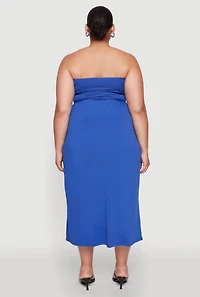 Womens Plus Soft Knit Empire Waist Maxi Tube Dress, Blue,