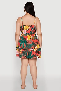Womens Plus Size Tropical Floral V Neck Sundress with Flounce Hem, Multi, Size 1X