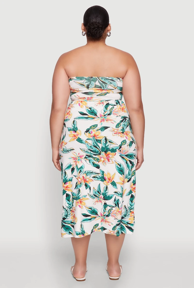 Womens Plus Size Floral Print Midi Tube Dress, Multi, Size 1X