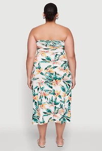 Womens Plus Size Floral Print Midi Tube Dress, Multi, Size 1X