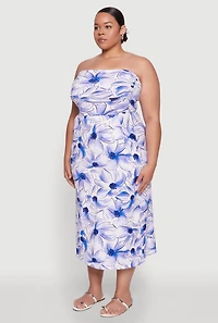 Womens Plus Size Watercolor Floral Print Tube Dress, Multi, Size 1X