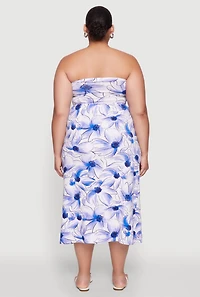 Womens Plus Size Watercolor Floral Print Tube Dress, Multi, Size 1X