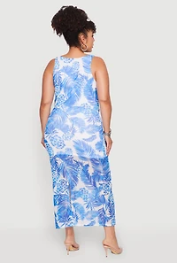 Plus Tropical Leaf Print Cowl Neck Maxi Dress