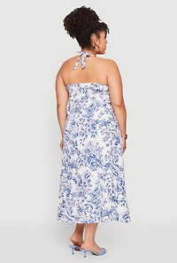 Plus Floral Print Buckle Waist Detail Midi Dress