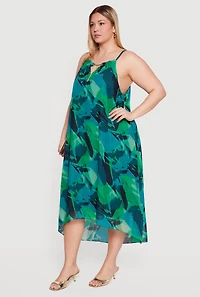 Plus Metallic Keyhole Detail Patterned High Low Dress