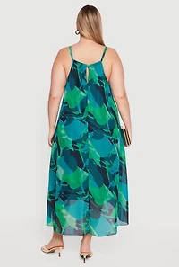 Plus Metallic Keyhole Detail Patterned High Low Dress