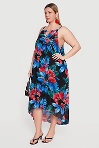 Plus Tropical Floral Print Sharkbite Hem Dress
